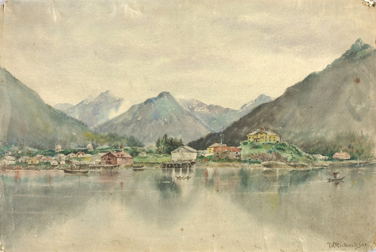 Sitka von den Inseln, zeigt russisches Schloss, 1888 von Theodore J. Richardson