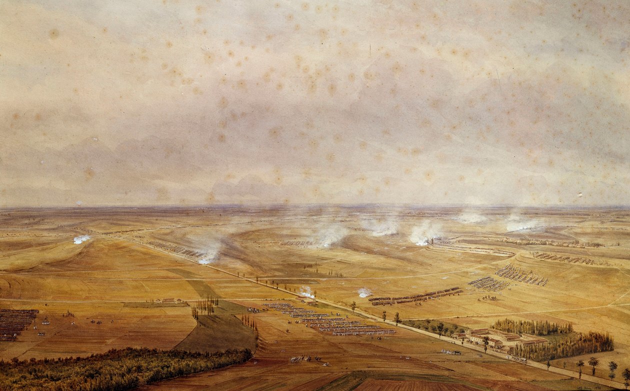 Koalitionskriege: „Die Schlacht von Valmy am 20.09.1792, die den Sieg der Franzosen gegen die Preußen sah“ Aquarellgouache von Theodore Jung (1803-1865) 1792 von Theodore Jung