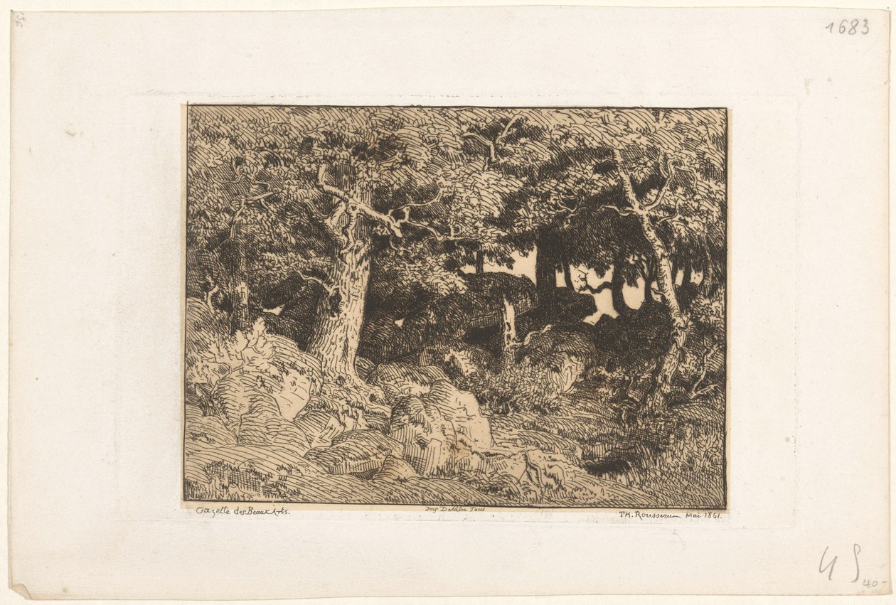 Eichen auf Felsen von Theodore Rousseau