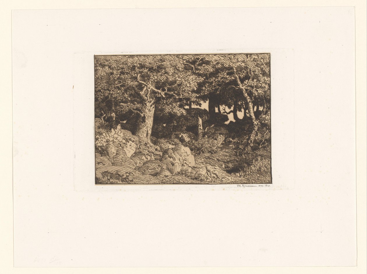 Eichen auf Felsen von Theodore Rousseau