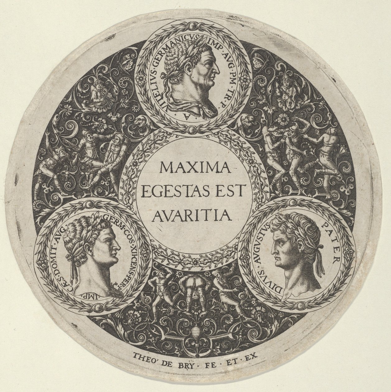 Entwurf für eine Schale mit Porträts der römischen Kaiser Vitellius, Domitian und Augustus, ca. 1588 von Theodore de Bry