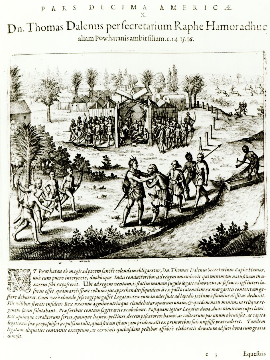 Ralph Hamor besucht Powhatan, 1619 von Theodore de Bry