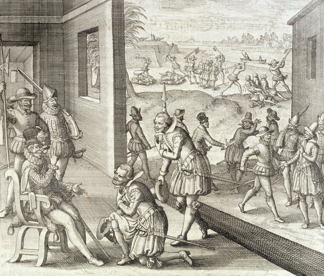 Die spanische Eroberung von Fort Caroline, 1565, aus 