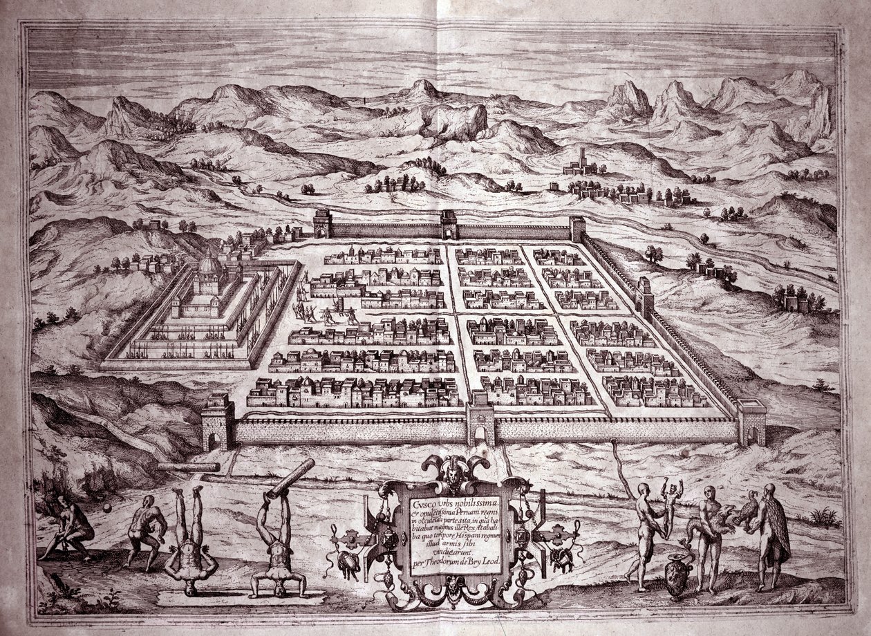 Ansicht der Inkastadt Cuzco, Peru (Gravur) von Theodore de Bry