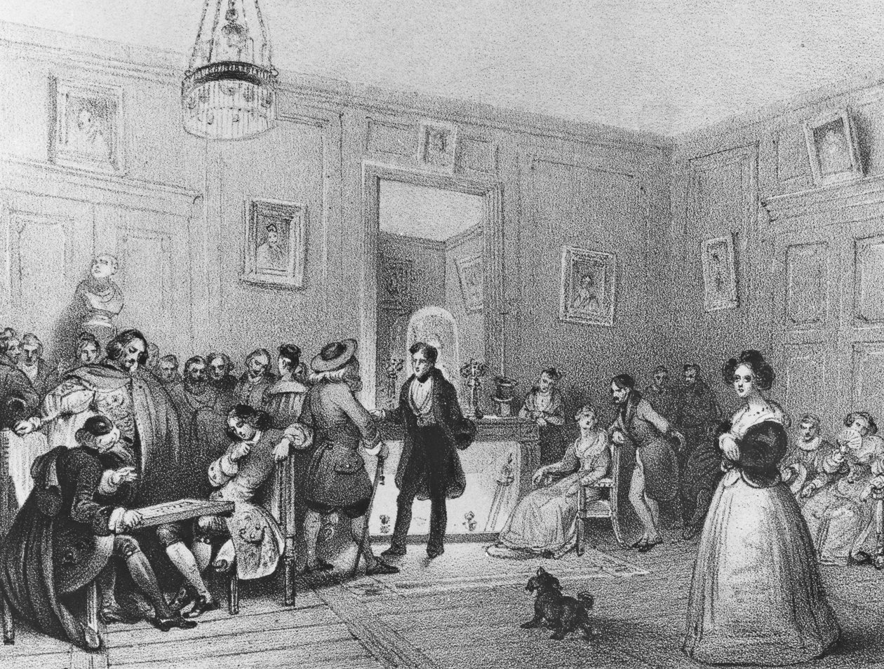 Schauspielerfoyer im Théâtre Français, graviert von Pierre Joseph Challamel, ca. 1850er Jahre von Theophile Evariste Fragonard
