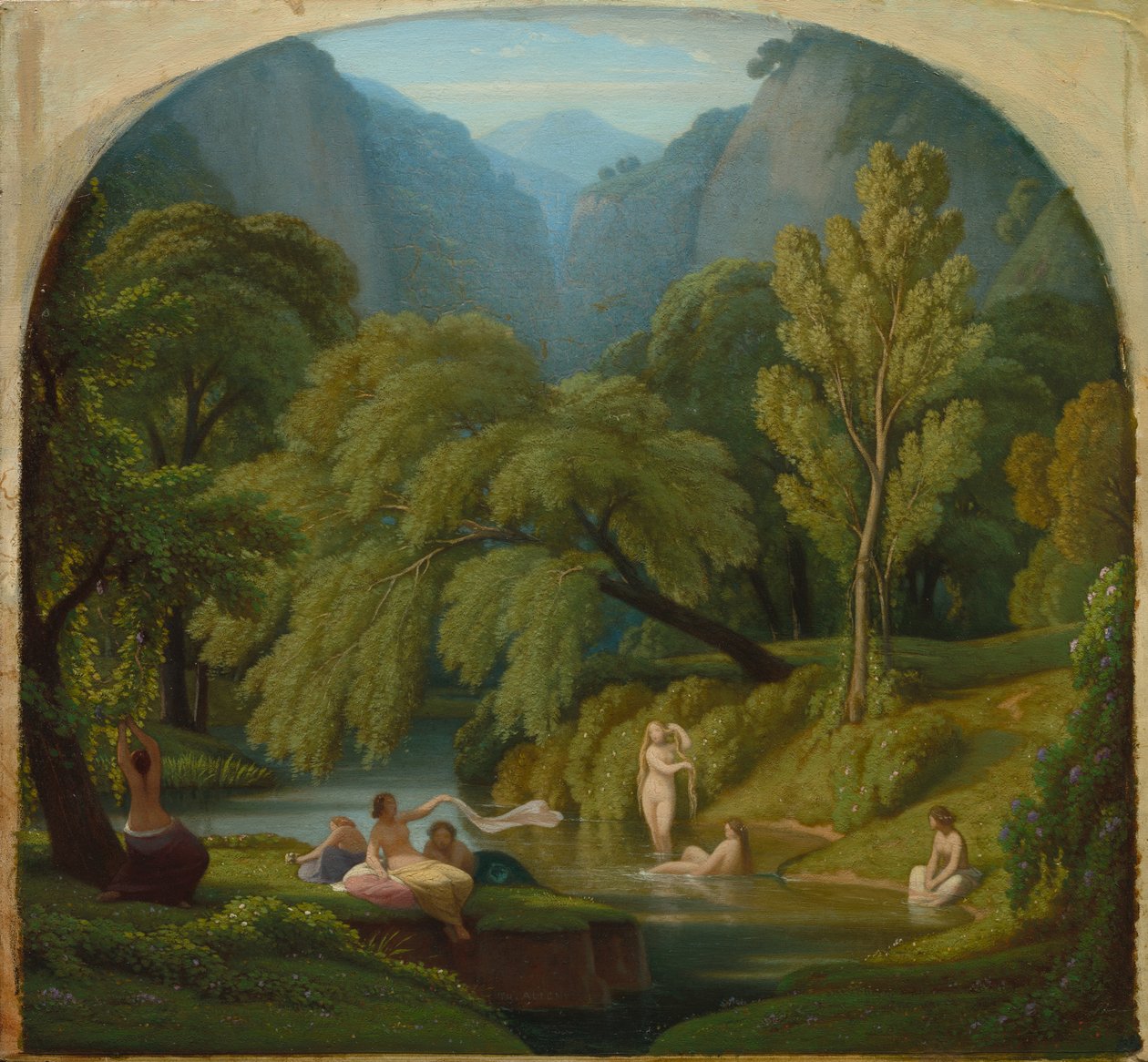 Die Badenden, Erinnerung an die Ufer des Anio-Flusses bei Tivoli von Théodore Caruelle d