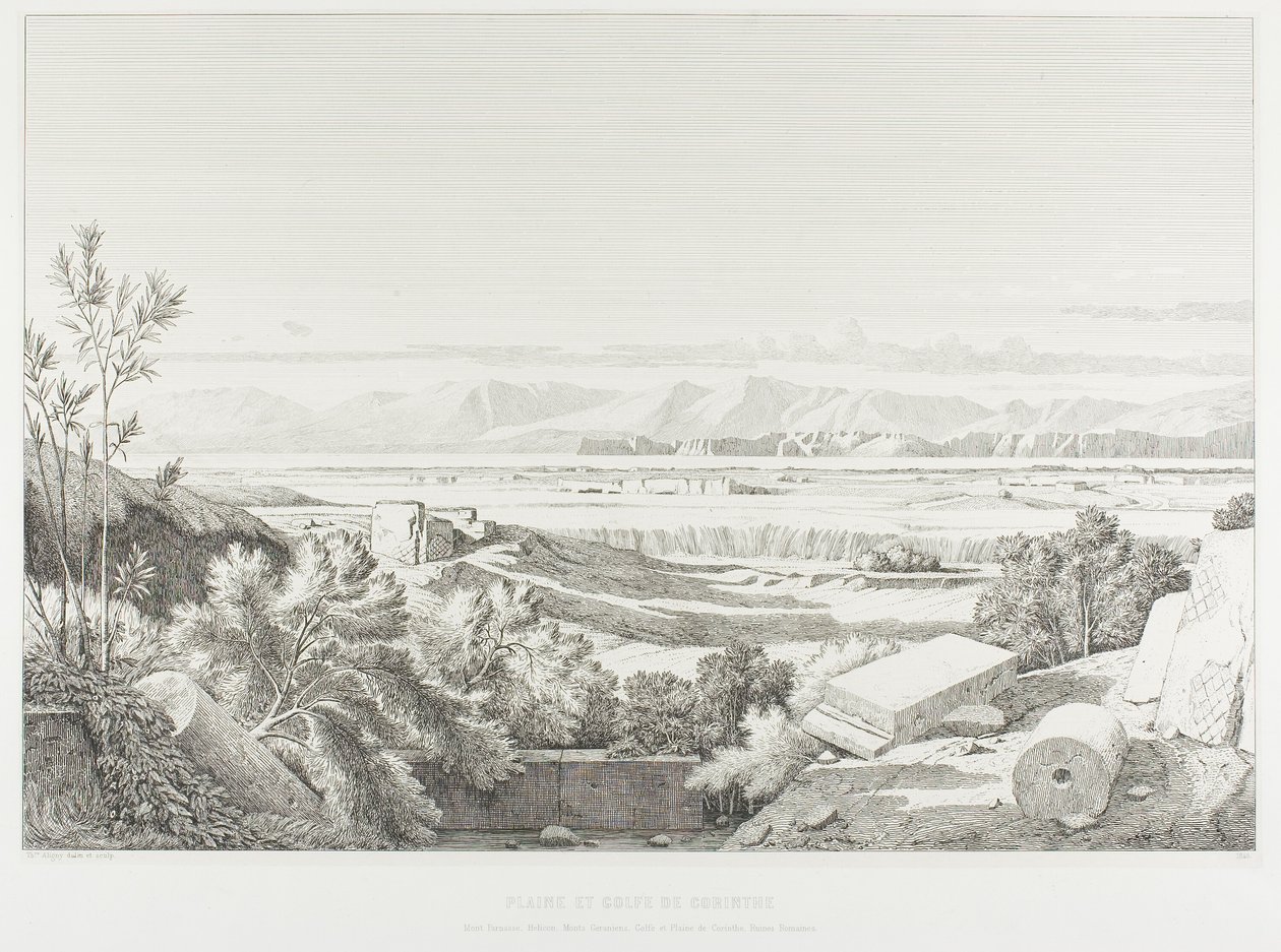 Ansicht von Delos: Kykladen. Hafen von Delos, Paros und Groß-Delos von Théodore Caruelle d