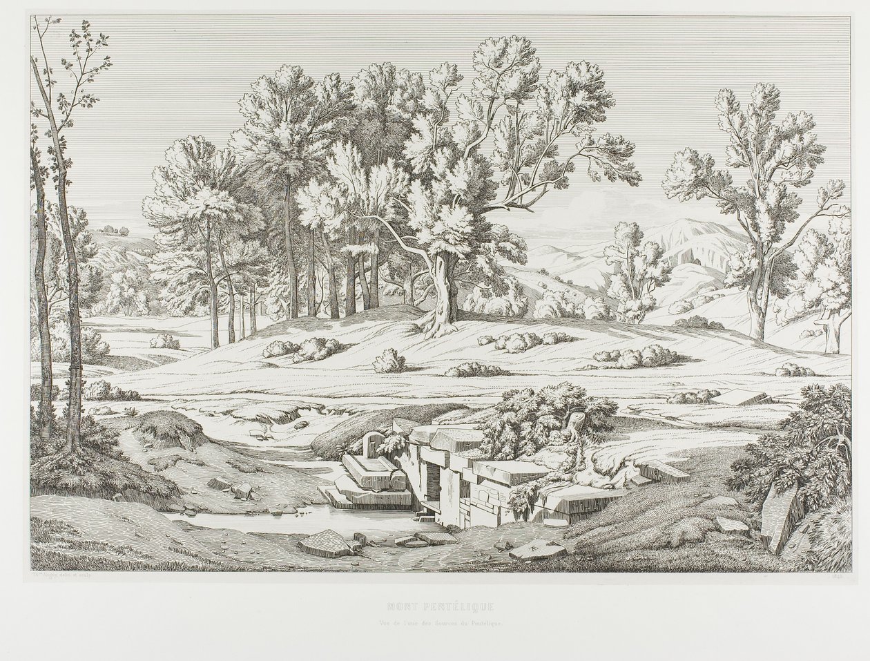 Ansicht einer der Quellen des Berges Pentéli von Théodore Caruelle d