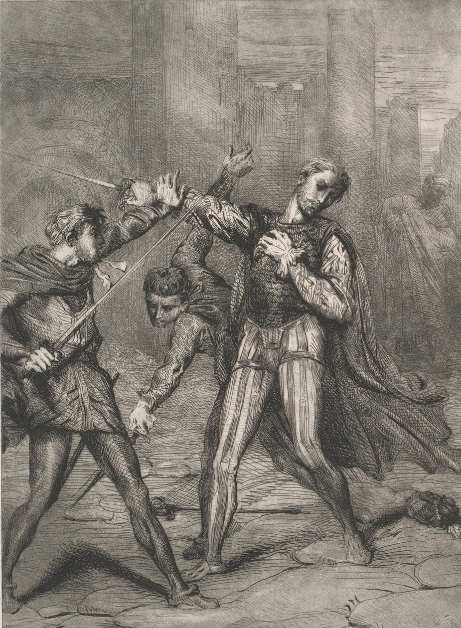 Schurke, du stirbst: Platte 10 aus Othello Akt 5, Szene 1, geätzt 1844, neu gedruckt 1900 von Théodore Chassériau