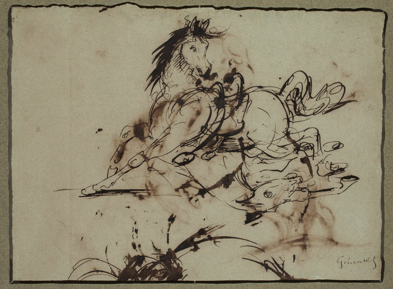 Zugeschrieben Théodore Géricault - Verängstigtes Pferd, zwischen spätem 18. und frühem 19. Jahrhundert von Theodore Gericault