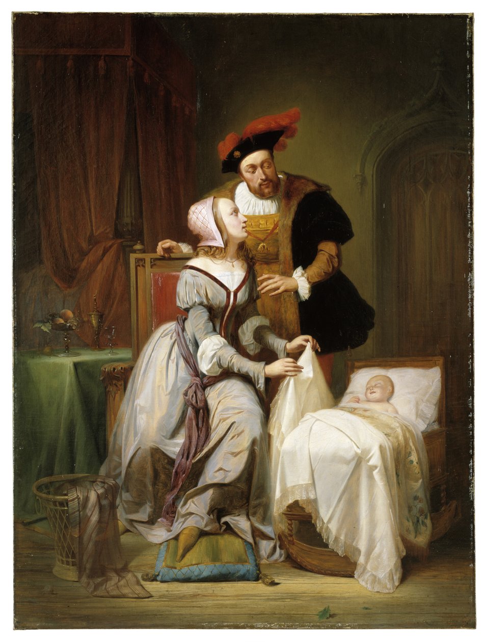Kaiser Karl und seine Geliebte Johanna Van der Gheynst an der Wiege ihrer Tochter Margaret von Theodore Joseph Canneel