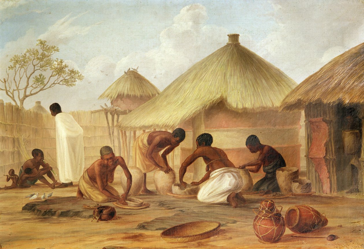 Zuckerherstellung in Katipo - Herstellung der Panellas oder Töpfe zur Aufbewahrung, 1859 von Thomas Baines