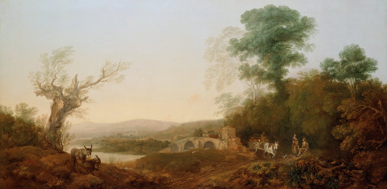 Eine Flusslandschaft mit Reisenden, die am Waldrand rasten von Thomas Gainsborough