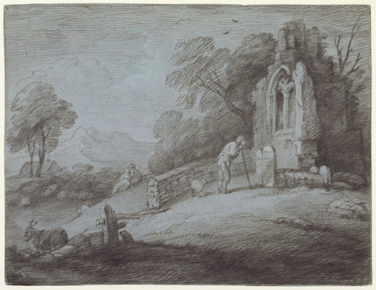 Kirchhof mit Figur, die einen Grabstein betrachtet von Thomas Gainsborough