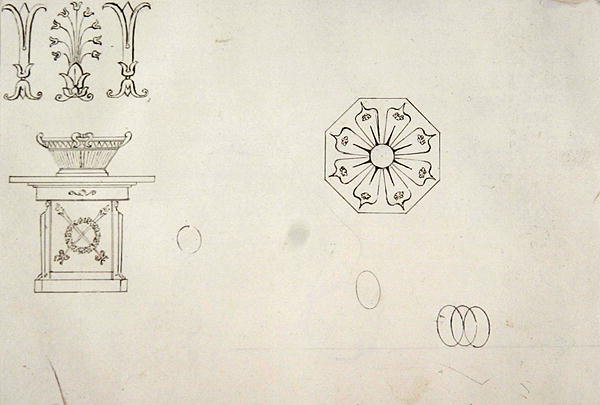 Entwurf für eine geformte Dekoration, aus Einundzwanzig Federzeichnungen von dekorativen Details im antiken Stil von Thomas Hope
