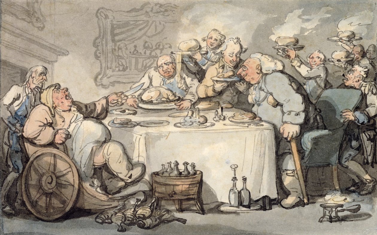 Die Annehmlichkeiten von Bath: Gichtiger Feinschmecker beim Abendessen von Thomas Rowlandson