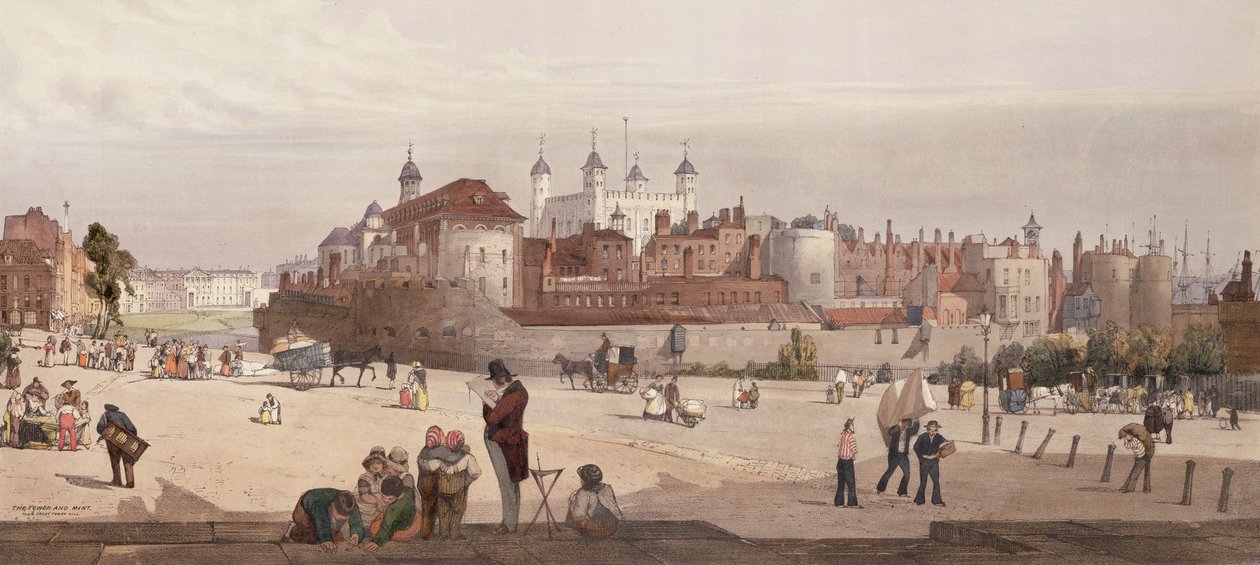Ansicht des Tower of London und der Royal Mint vom Great Tower Hill, 1842 von Thomas Shotter Boys