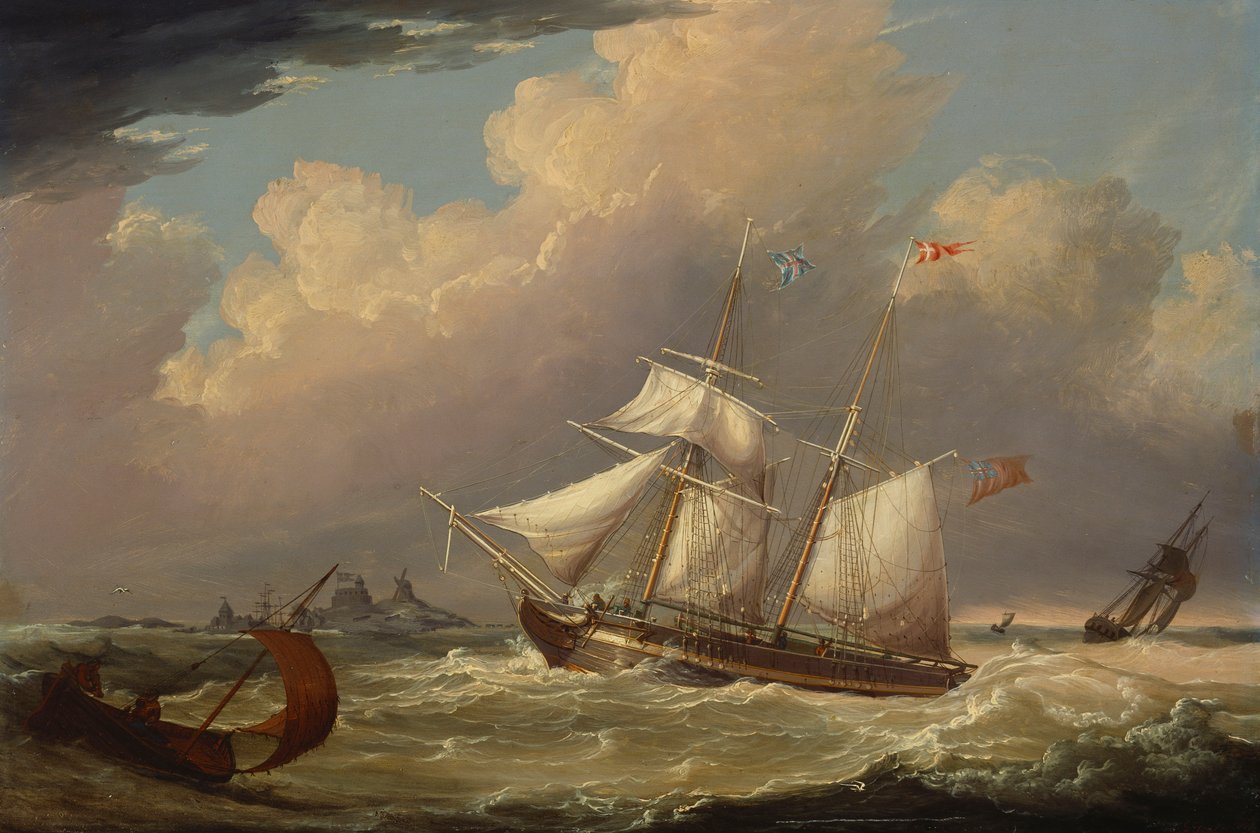 Die englische Brigg "The Guide" fährt in die Elbe in Deutschland ein, 1828 von Thomas A. Binks