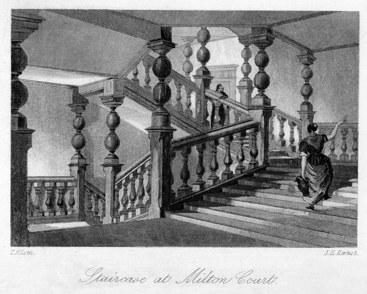 Treppe im Milton Court, nahe Dorking, Surrey, 19. Jahrhundert von Thomas Allom