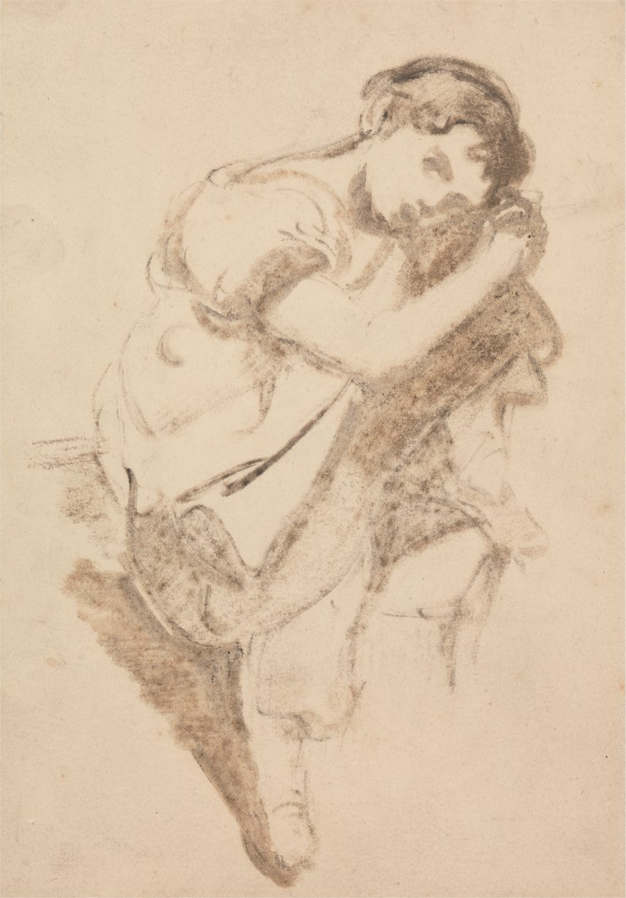 Studie eines jungen Mädchens, das ihren Kopf auf ihr Knie legt von Thomas Barker