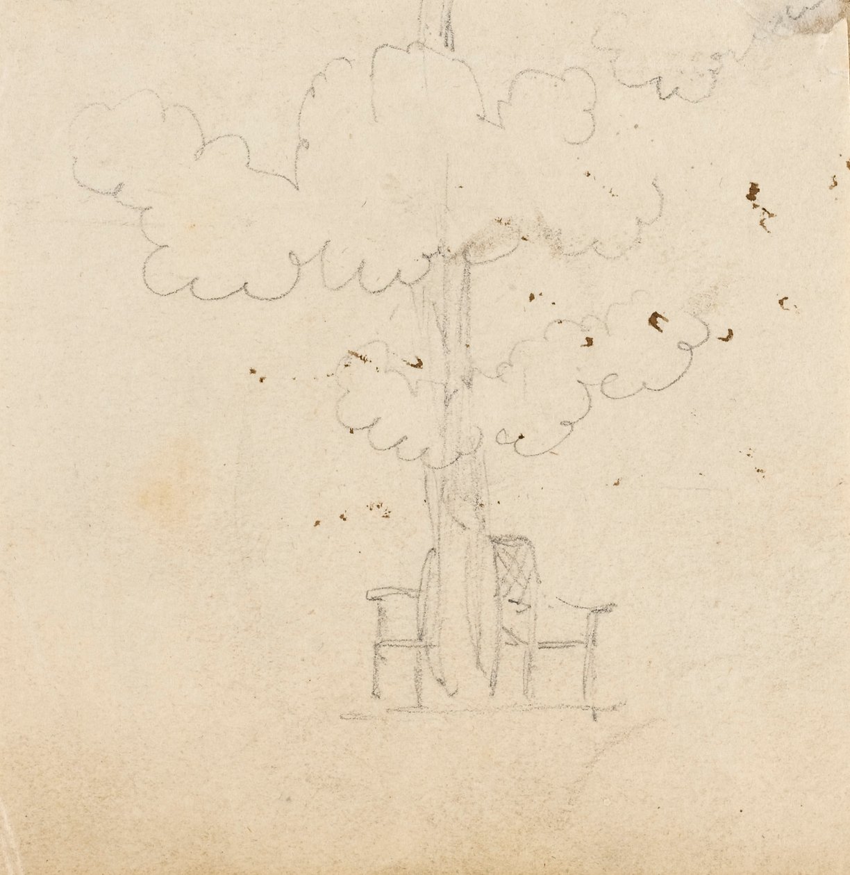 Studie eines Baumes mit zwei Stühlen auf beiden Seiten seines Stammes von Thomas Baxter