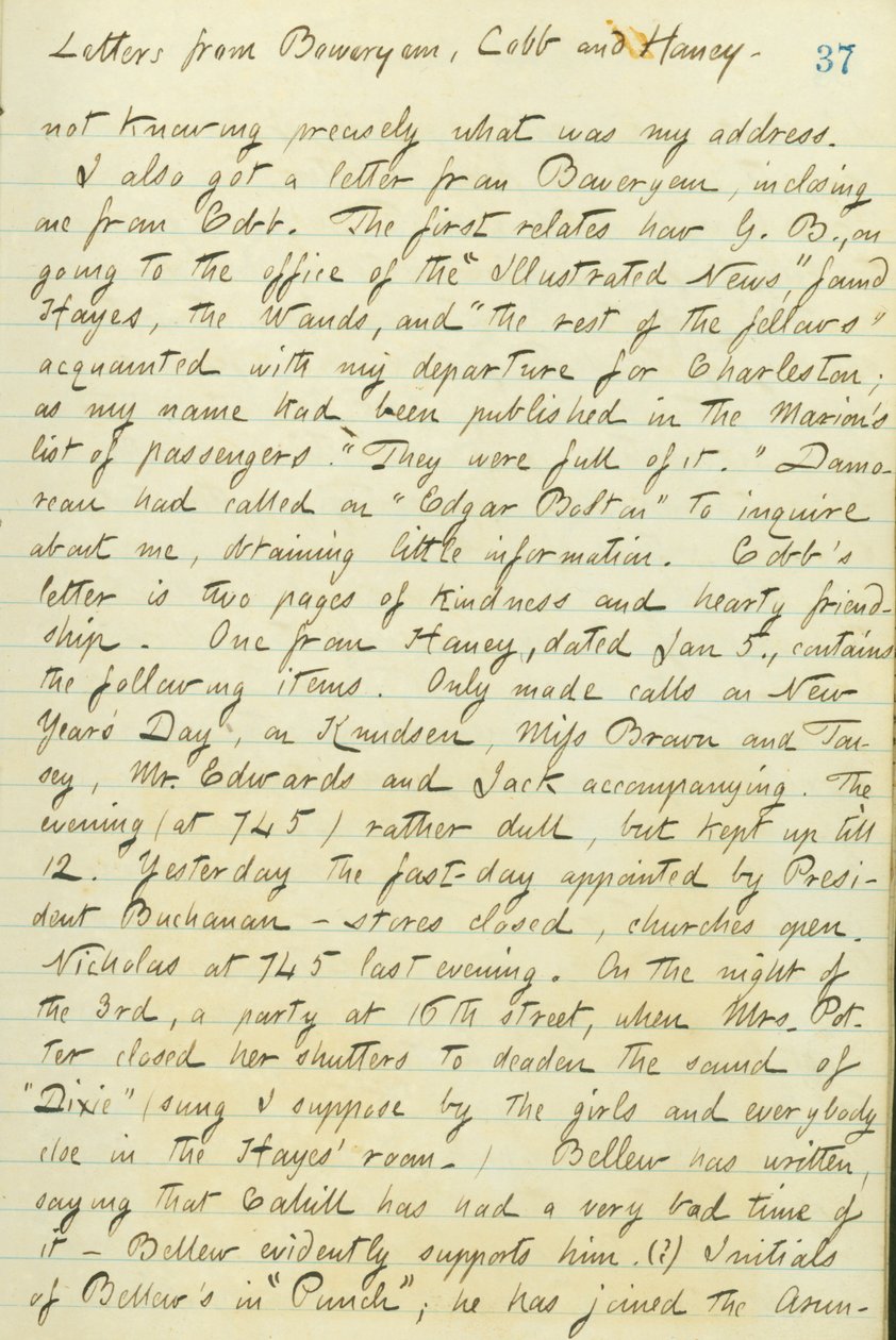 Thomas Butler Gunn Tagebücher - Band 15, Seite 44, 6. Januar 1861 von Thomas Butler Gunn