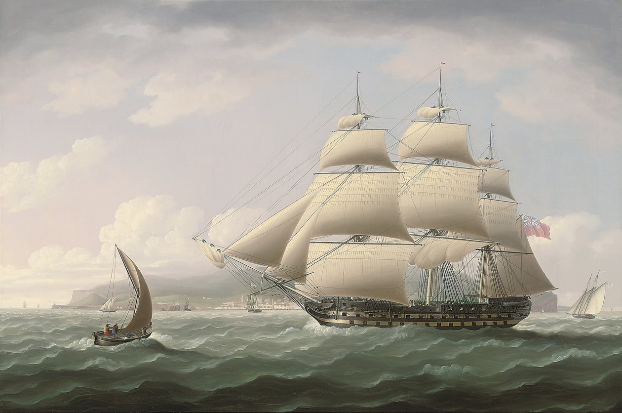 Das Schiff der Honourable East India Company, Dunira, passiert die Bucht von Funchal auf der Insel Madeira von Thomas Buttersworth