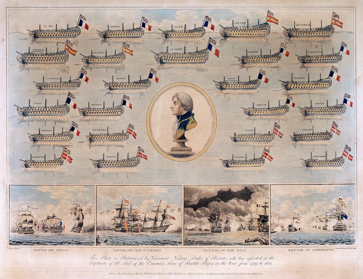 Die von Horatio Nelson erbeuteten Kriegsschiffe zwischen 1793 und 1801 während der Seeschlachten von Genua von Thomas Buttersworth