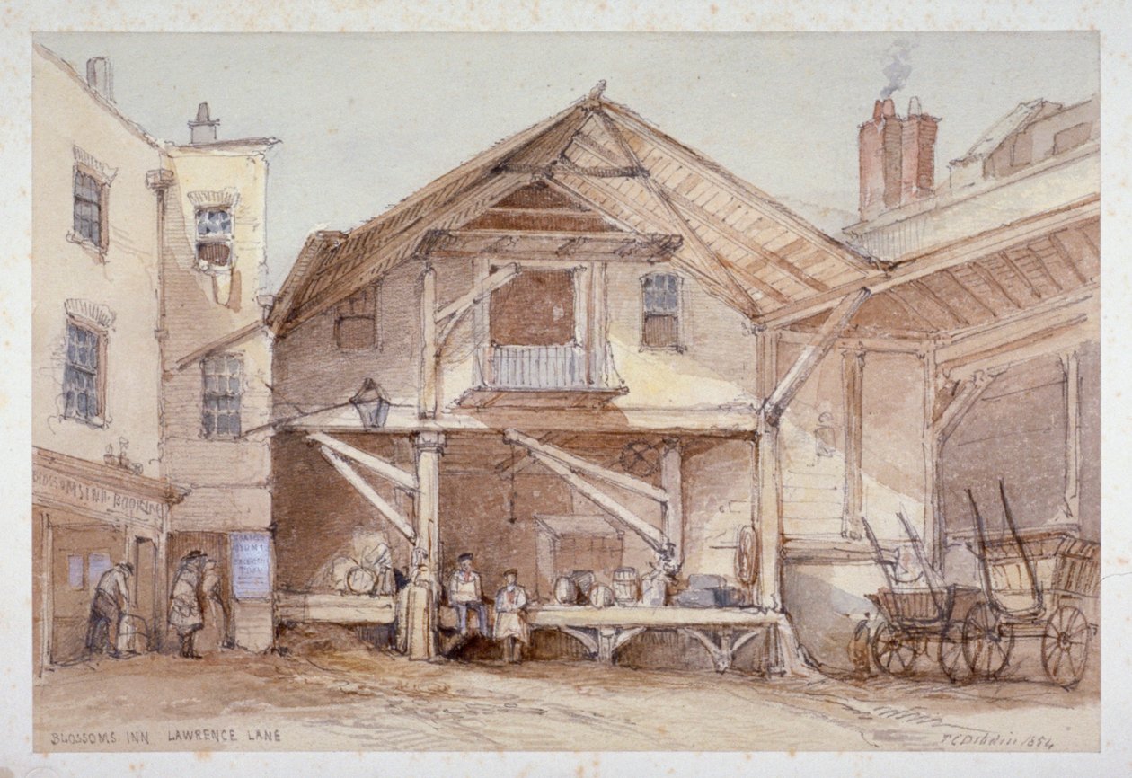 Blossoms Inn, Lawrence Lane, City of London, 1854 von Thomas Colman Dibdin