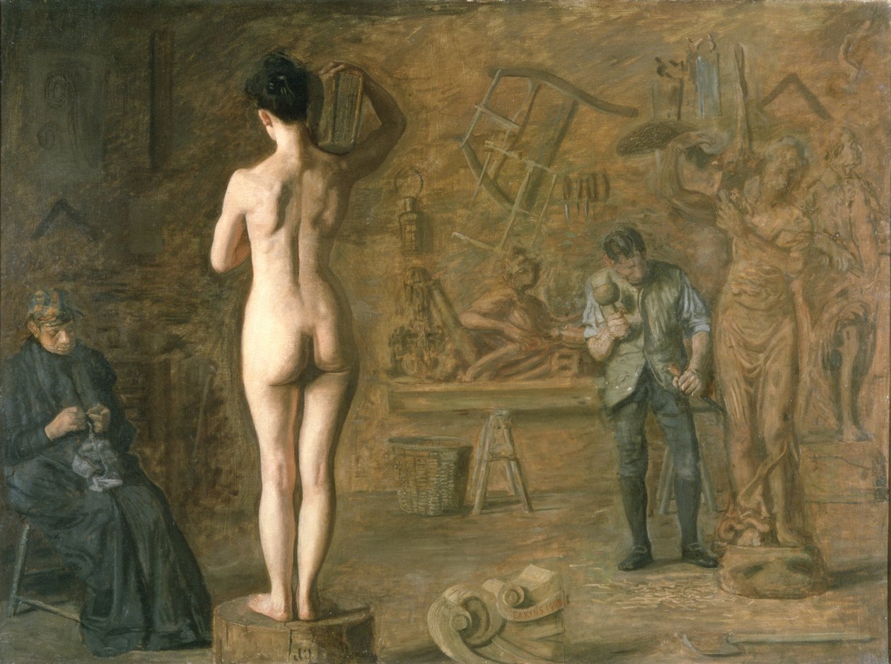 William Rush (1756-1833) schnitzt seine allegorische Figur des Schuylkill River von Thomas Cowperthwait Eakins