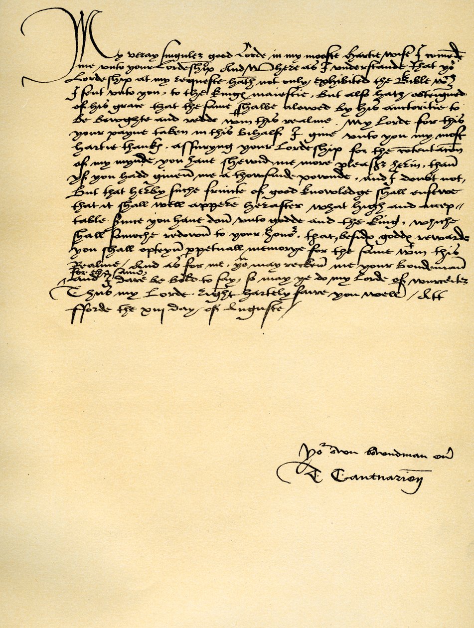 Brief von Thomas Cranmer an Thomas Cromwell, Ford, 13. August 1537 von Thomas Cranmer