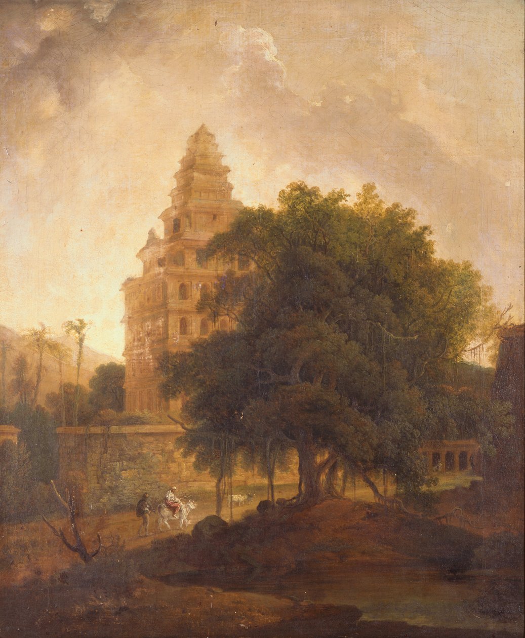 Reisende auf einem Pfad beim Kalyan Mahal, Gingee, Tamil Nadu von Thomas Daniell