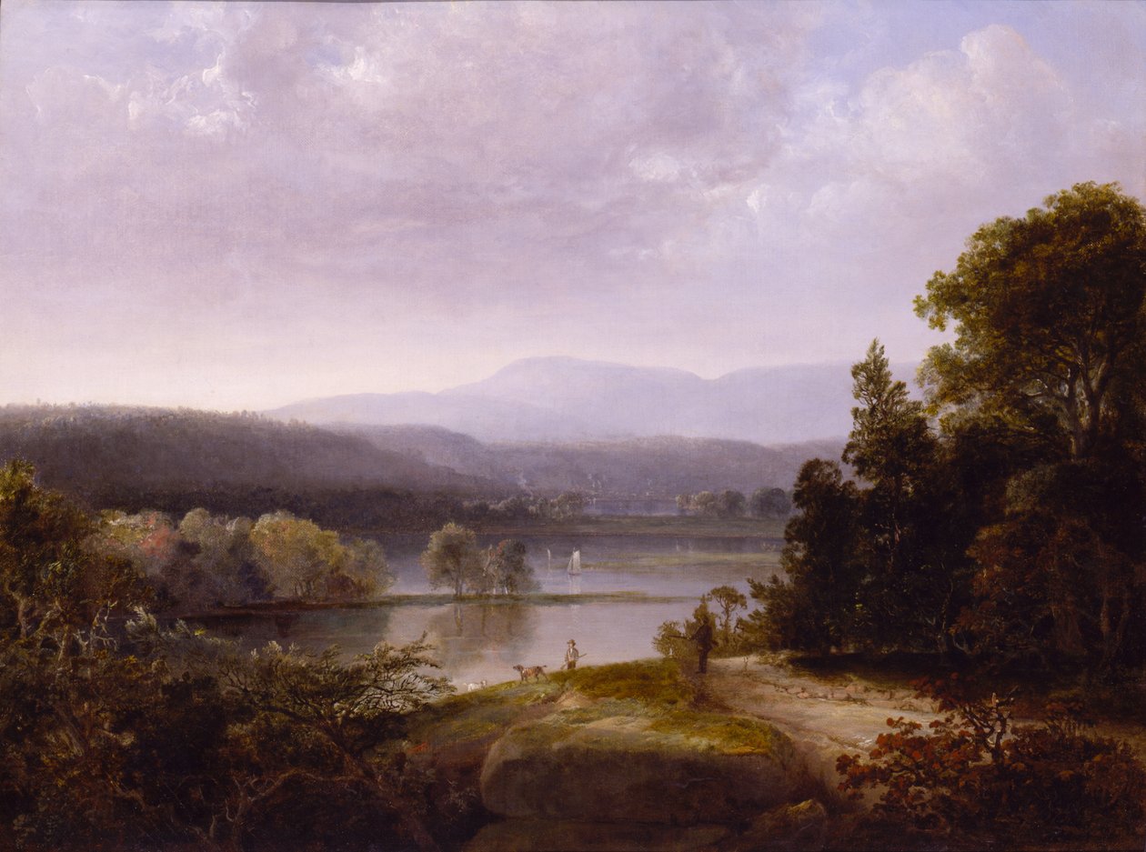 Flussansicht mit Jägern und Hunden, ca. 1850 von Thomas Doughty