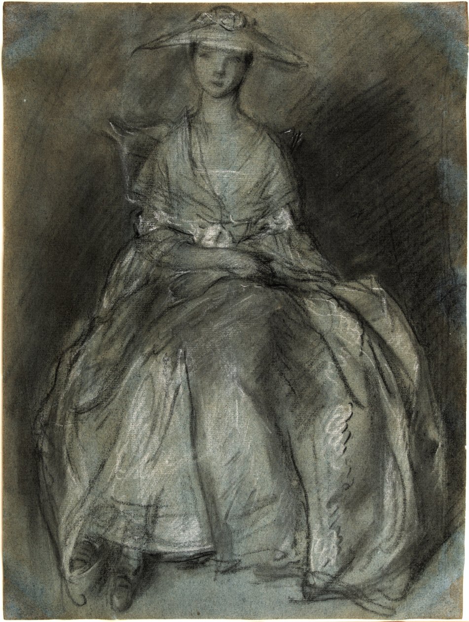 Studie einer sitzenden Frau (Vorderseite); Studie eines kleinen, penkillä istuvan Mädchens (Rückseite) von Thomas Gainsborough