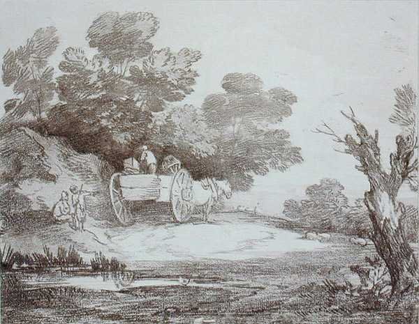 Bewaldete Landschaft, Landkarren und Figuren von Thomas Gainsborough