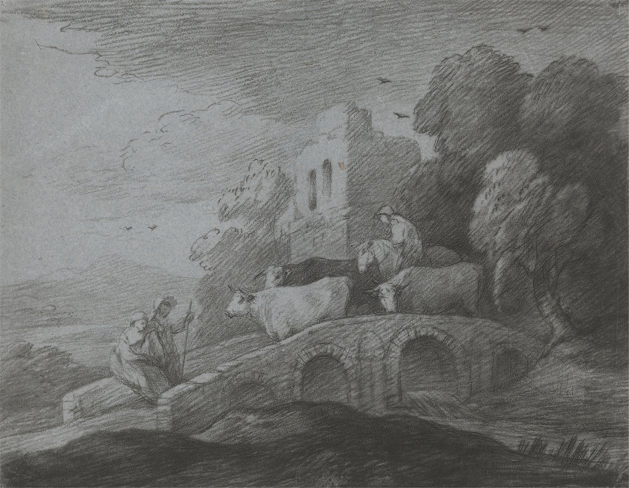Waldlandschaft mit Viehtreiber, rustikalen Liebenden und Ruine von Thomas Gainsborough