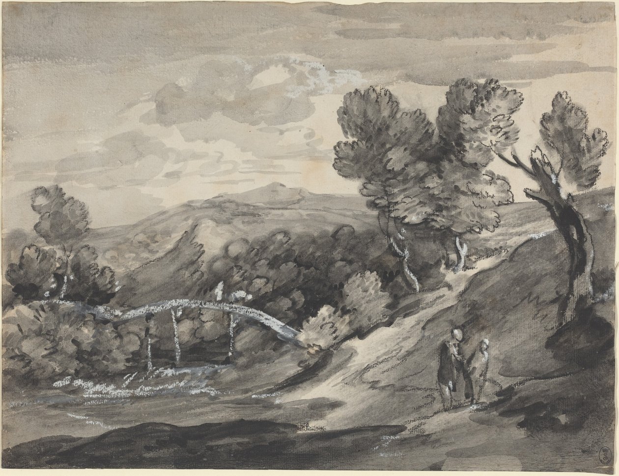 Bewaldete Hochlandlandschaft mit einer Brücke von Thomas Gainsborough