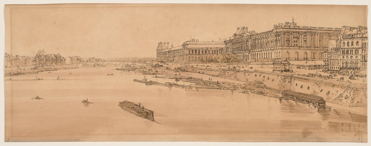 Eine Auswahl von zwanzig der malerischsten Ansichten in Paris: Ansicht des Louvre und der Brücke der Tuillerien vom Pont Neuf aus von Thomas Girtin