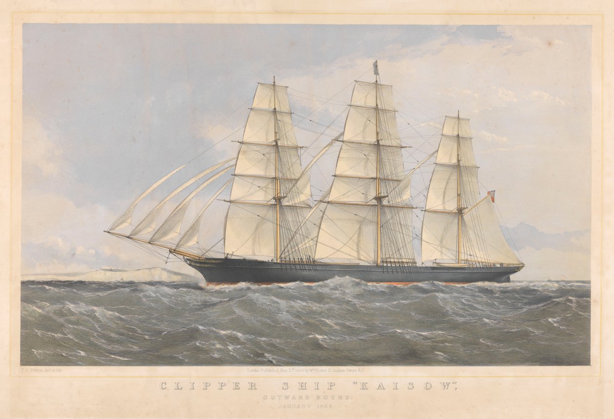 Clipper-Schiff Kaisow auf dem Weg nach draußen, Januar 1869 von Thomas Goldsworth Dutton