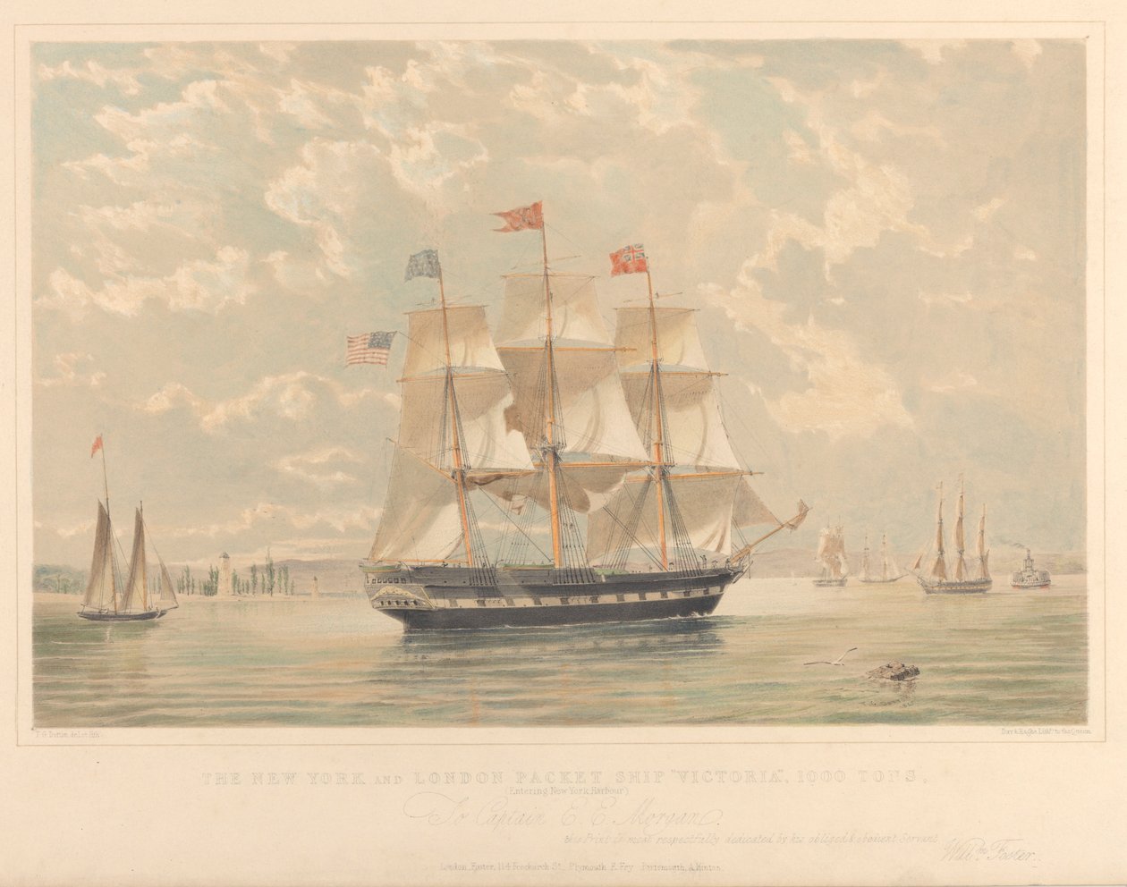 Das New Yorker und Londoner Paket-Schiff Victoria (Einlaufen in den New Yorker Hafen), ca. 1839-44 von Thomas Goldsworth Dutton