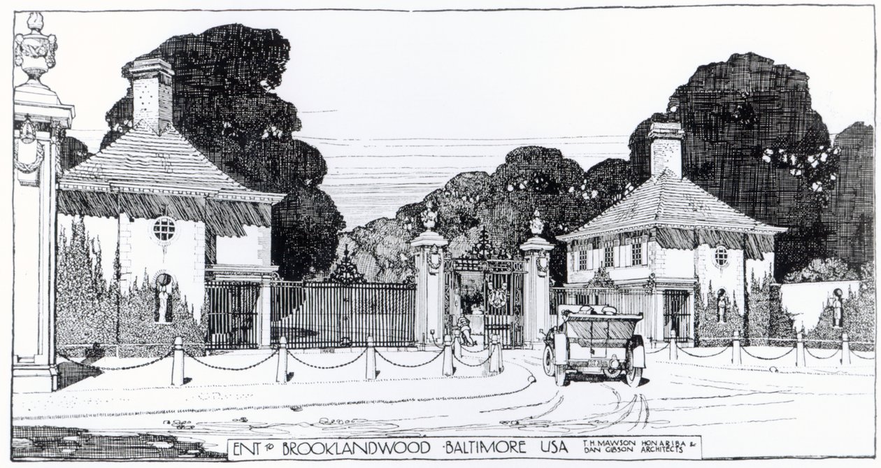 Eingang zu Brooklandwood, Baltimore, USA, aus Thomas Mawson