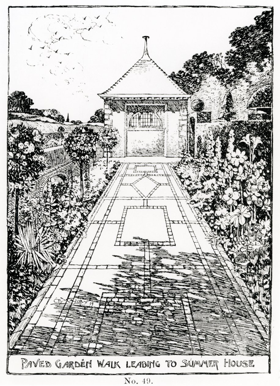 Gepflasterter Gartenweg zum Sommerhaus, aus Thomas Mawson