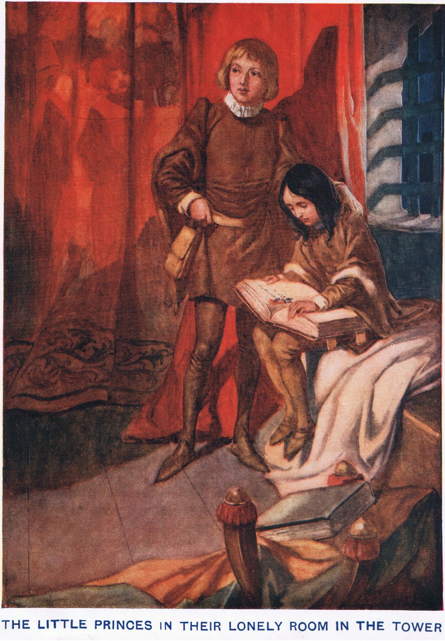 Die kleinen Prinzen in ihrem einsamen Raum im Turm von Thomas Heath Robinson