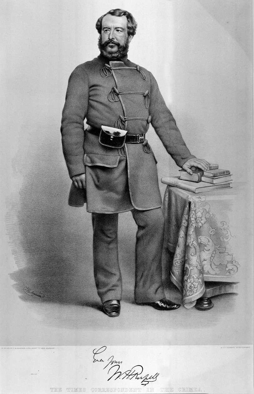 Porträt von W.H. Russell (1820-1907), Korrespondent der Times auf der Krim, mit einer Faksimile seines Autogramms, veröffentlicht 1855 von Thomas Herbert Maguire