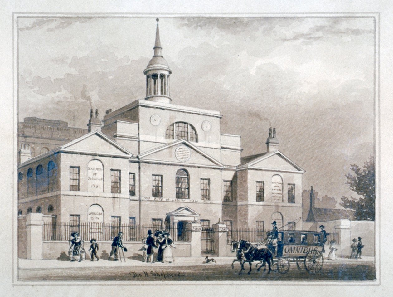 City of London Lying-In Hospital, City Road, Finsbury, London, um 1827 von Thomas Hosmer Shepherd
