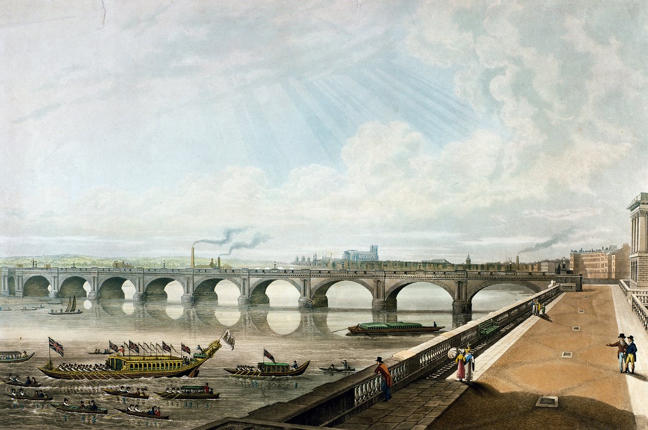 Blick auf die Waterloo-Brücke vom Ostende der Somerset House Terrasse von Thomas Hosmer Shepherd