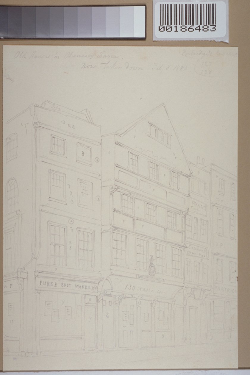Ansicht alter Häuser in der Chancery Lane, 1853 von Thomas Hosmer Shepherd