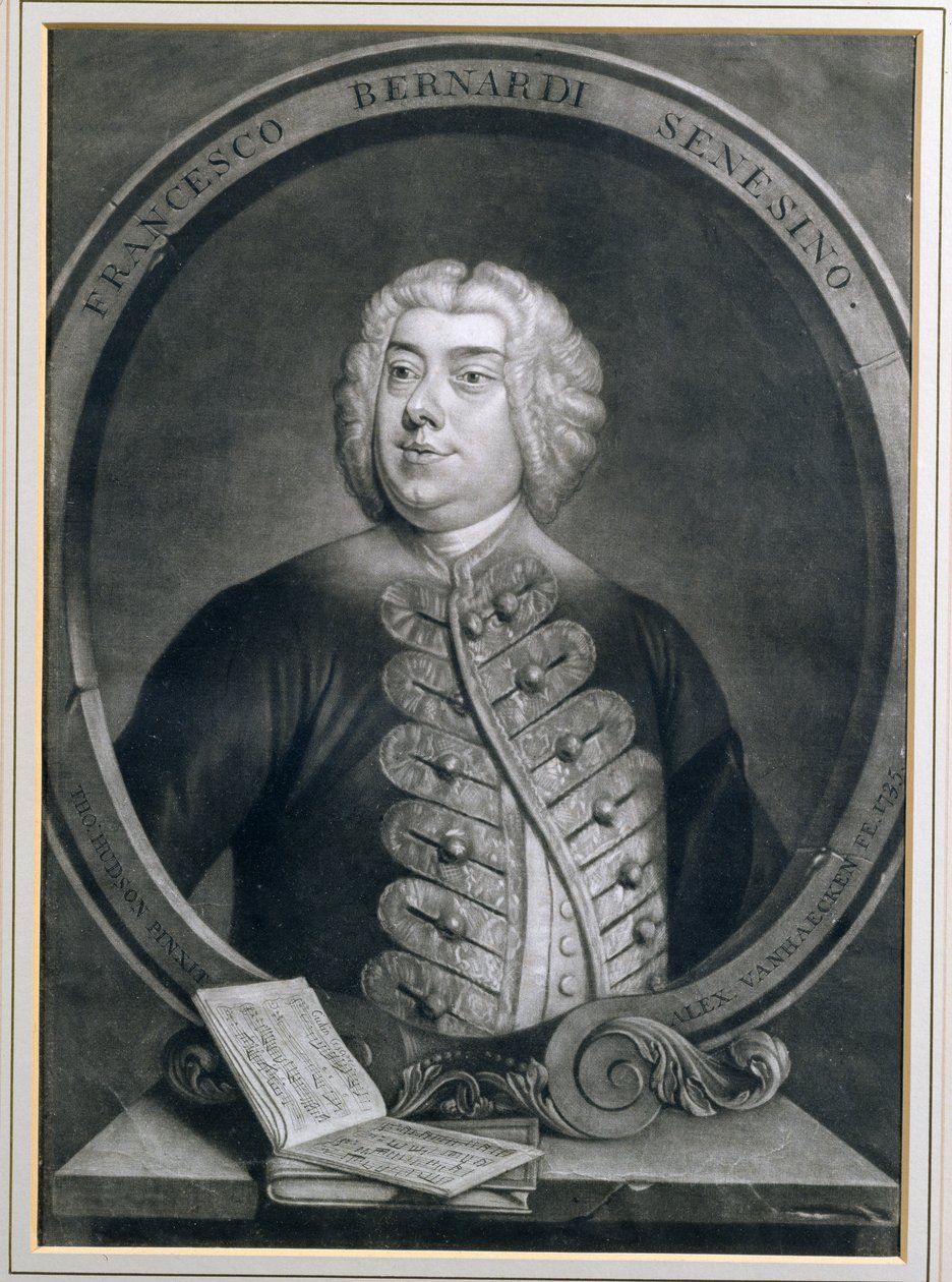 Porträt von Francesco Bernardi Senesino, einem sienesischen Kastraten, graviert von Alexander van Haecken, 1735 von Thomas Hudson