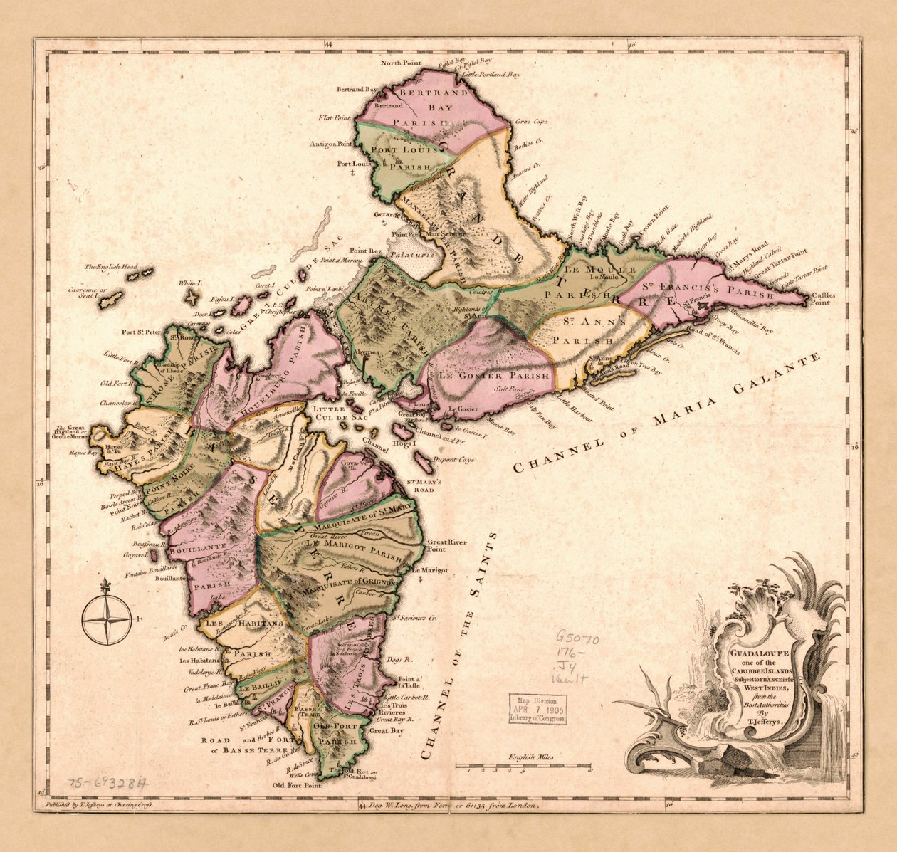 Guadaloupe, eine der Karibikinseln unter französischer Herrschaft in den Westindischen Inseln, LOC 75693284 von Thomas Jefferys
