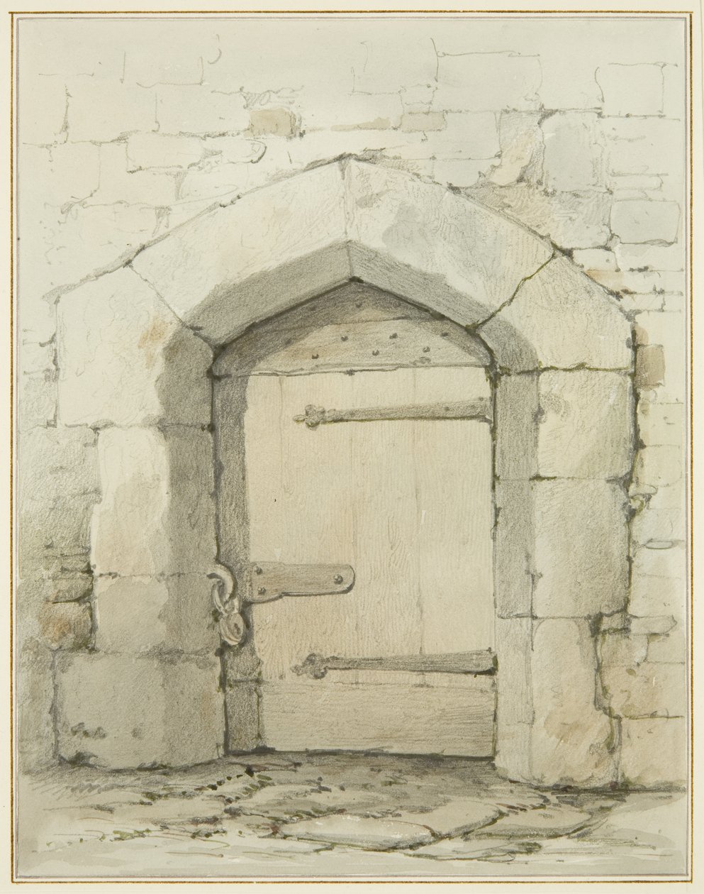 Altes Tor und Tür in der Tower Lane gegenüber der Sakristei der St John